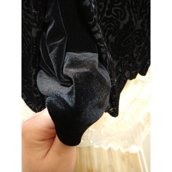 KATHIE LEE COLLECTION WOMANS L VINTAGE BLACK VELVET BURNOUT PAISLEY BLOUSE VEST - Picture 4 of 14